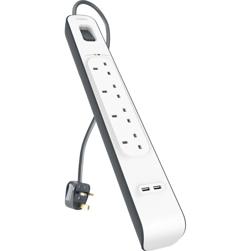 Belkin Surge Plus Protector 4 Way Outlet w/ 2 USB Outlet 2m - كابل